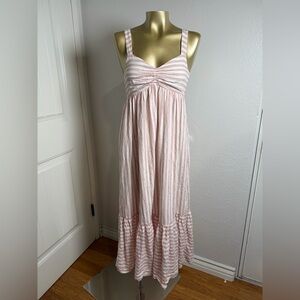 BANANA REPUBLIC PETITE Linen Maxi Dress - Cream Red Stripe Size XXS